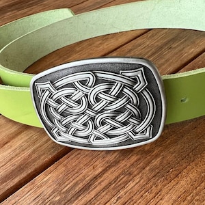 Leather viking belt, Green buckled belt, Medieval scandinavian belt, LARP Cosplay Renaissance Reenactment