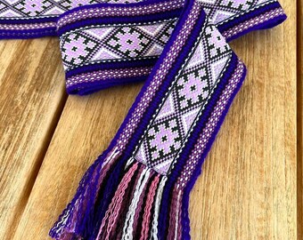 NEW! Purple & lilac hand woven belt, Ukrainian kraika, wide violet 3" traditional slavic sash, Christmas gift