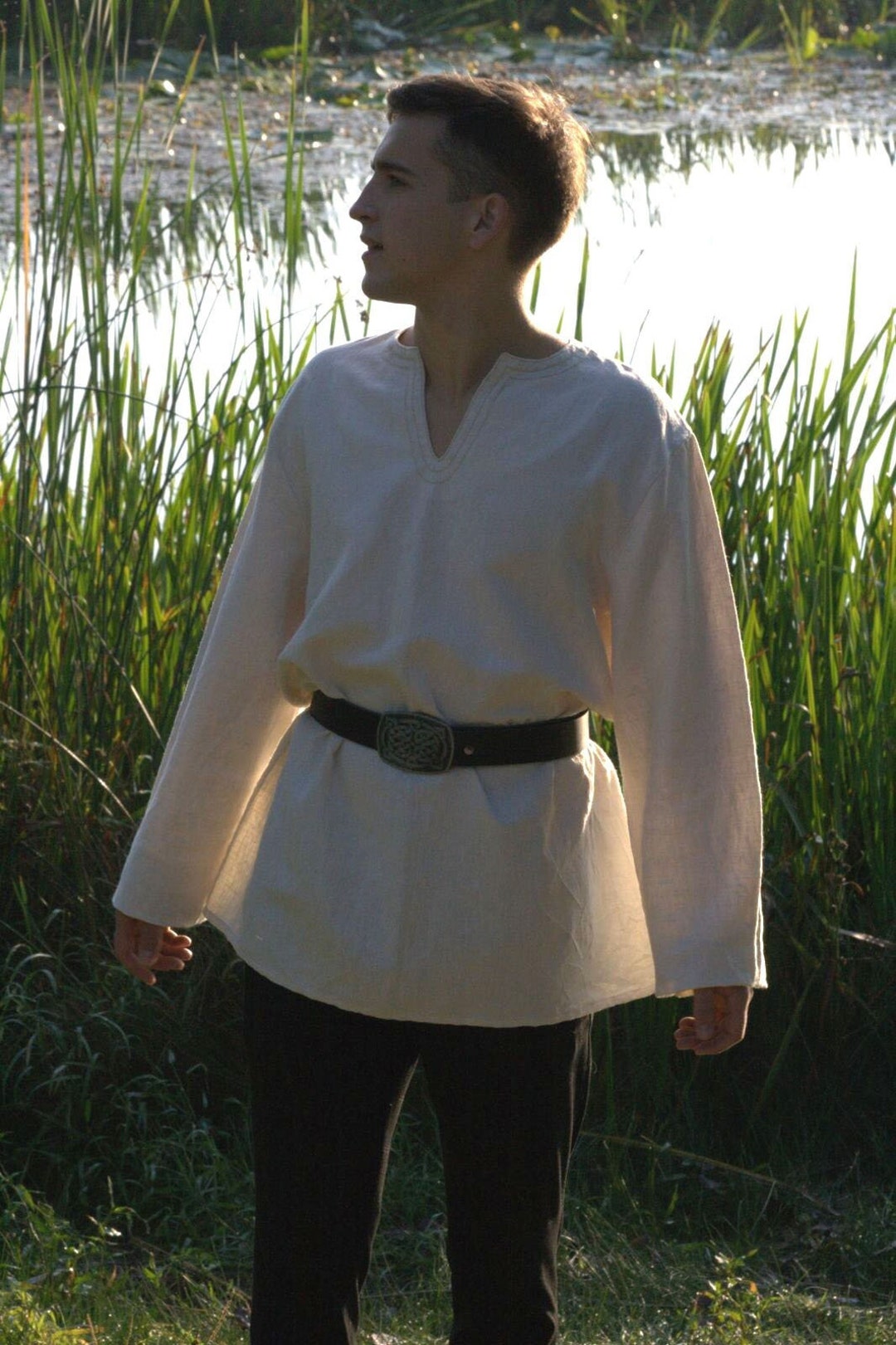 Off White Viking Shirt, Medieval Cotton Pagan Tunic, Rustic