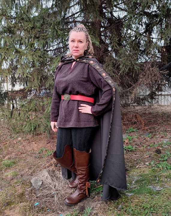 Medieval Brown Tunic for Women, Pure Wool Viking Shirt