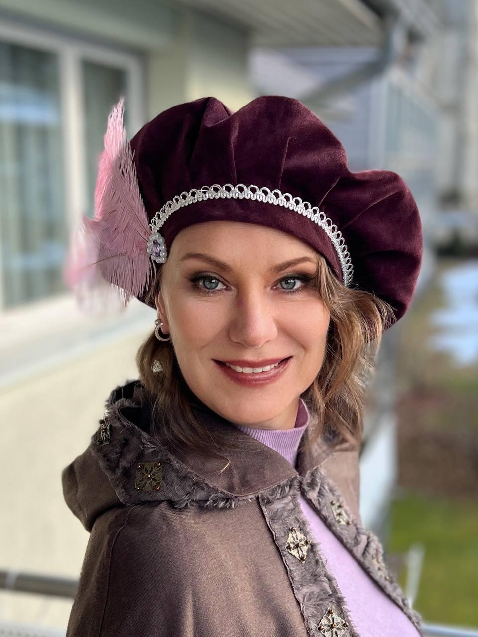 Vintage‎ Beaded Feather Beret Hat Purple Black Metallic Women\'s Dress Hat Vintage Beaded Feather Beret Hat Purple Black Metallic Women  main image 4