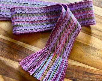 NEW! Lilac & pink hand woven belt with trim, Ukrainian kraika, wide 3" traditional slavic sash, Christmas gift