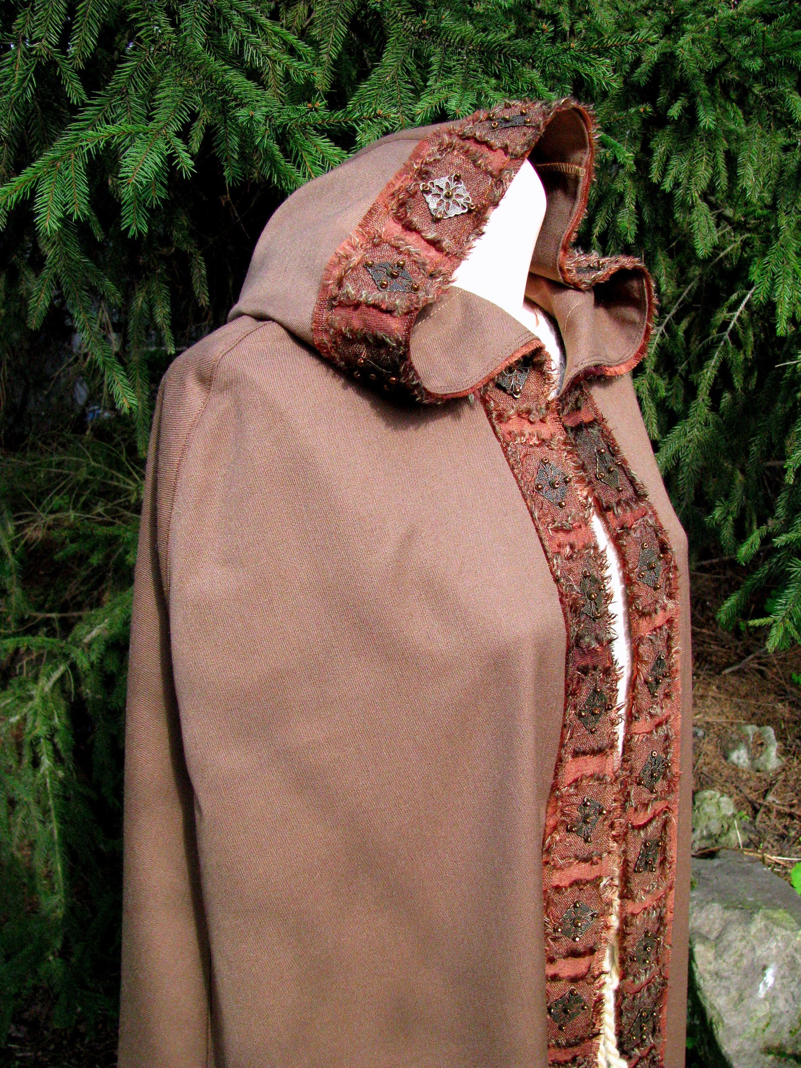 Black Elven Cloak With Lace Embellishment Renaissance Hooded Etsy