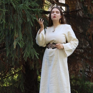 Viking linen kirtle dress Long medieval linen underdress Pagan organic robe Women&#39;s slavic dress Boho summer dress LARP costume Cosplay