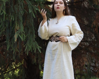 Viking linen kirtle dress Long medieval linen underdress Pagan organic robe Women's slavic dress Boho summer dress LARP costume Cosplay