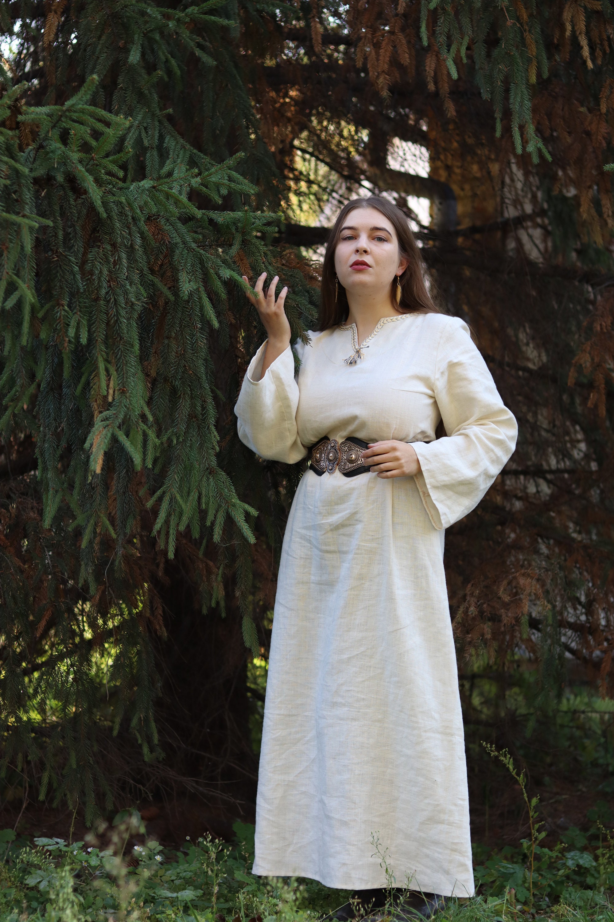 Viking Linen Kirtle Dress Long Medieval Linen Underdress Pagan