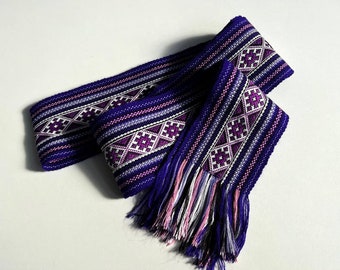 Hand Woven Purple Ukrainian Belt, Slavic Sash, Wide 3" Waistband