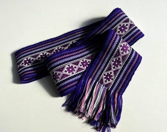 NEW! Purple hand woven belt, Ukrainian kraika, wide violet 3" traditional slavic sash