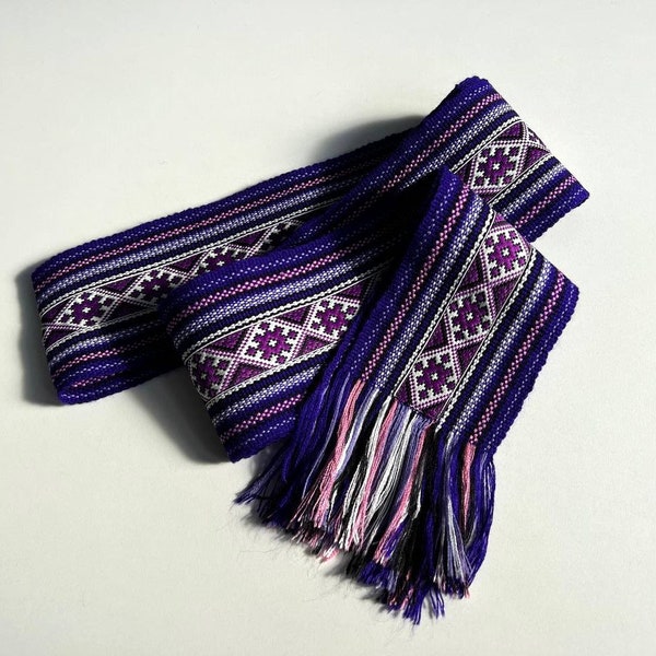 NEW! Purple hand woven belt, Ukrainian kraika, wide violet 3" traditional slavic sash