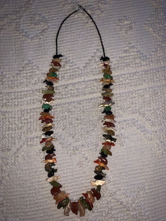 Vintage Zuni Multi-color Animal Fetish Necklace wi