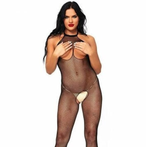 Cupless Fishnet Halter Bodystocking | Bodystocking | Fishnet bodystocking