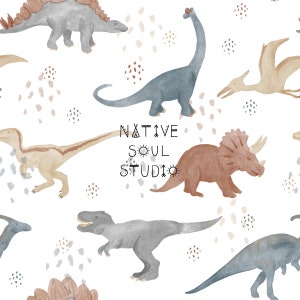 Dinosaur watercolour  seamless pattern tile, fabric design, surface pattern, non-exclusive, commercial licence, digital download