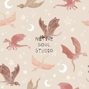 Dragon watercolour  seamless pattern tile, fabric design, surface pattern, non-exclusive, commercial licence, digital download