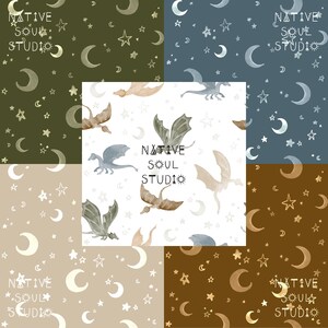 Dragons watercolour bundle seamless pattern tile, fabric design, surface pattern, non-exclusive, commercial licence, digital download