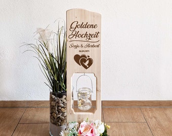 Wooden stand wooden sign Golden Wedding with name and date