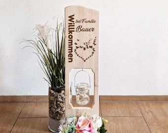 Door sign with/without flower box personalized with your family name