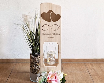 Wooden stand wedding gift personalized with name and date wooden stele with lantern