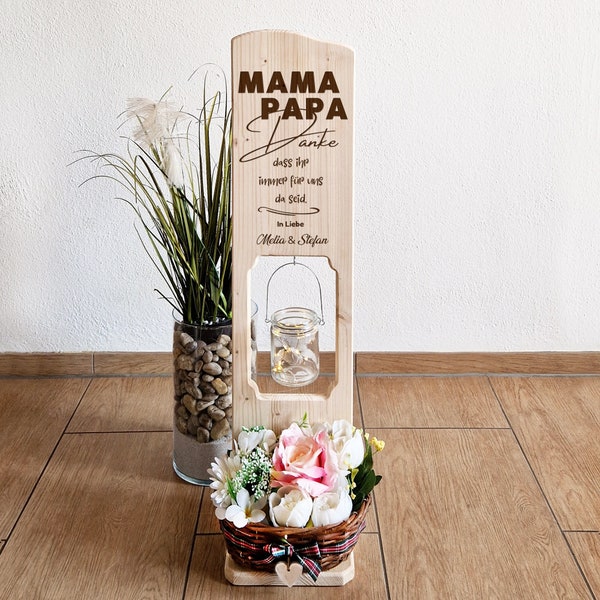 Holz Deko Schild - Geschenk für Mama und Papa personalisiert mit den Namen der Kinder