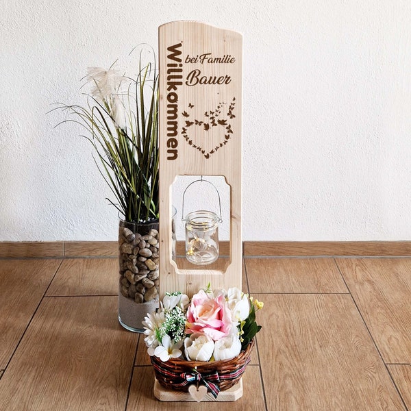 Türschild mit Blumenkasten personalisiert mit deinem Familiennamen