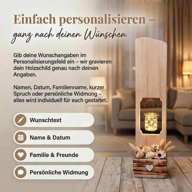 Hochzeitsgeschenk Holzschild Hand in Hand ein Leben lang personalisiert mit Namen und Datum zdjęcie 7