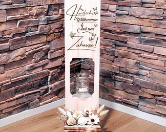Holzaufsteller Willkommensschild mit Spruch Holzstele