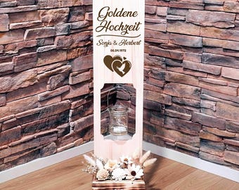 Holzaufsteller Holzschild Goldene Hochzeit mit Namen und Datum