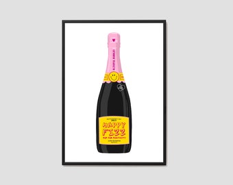 Happy Fizz Print / Happiness Wall Art / Happy Prosecco Print / Smile Champagne Art / Quirky Alcohol Art / Home Decor / Poster Print / Quote