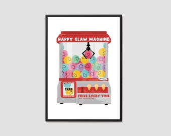 Happy Claw Machine Print / Fun Arcade Art / Happiness Wall Art / Happy Print / Smile Art / Quirky Art / Home Decor / Poster Print / Fun Art