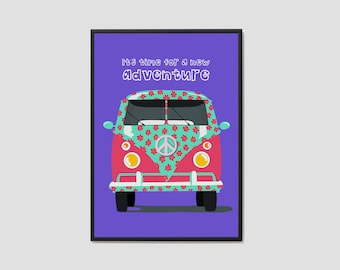 VW Campervan Print / Volkswagen / Adventure / Van Life / Travel / Camper van / Home Decor / Poster Print / Wall Art / Quote Print / Camper