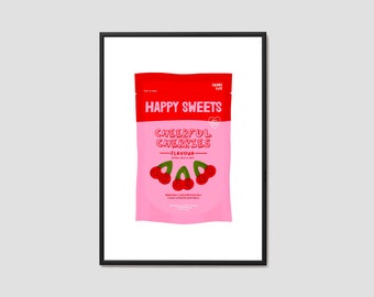 Happy Sweets Print / Happiness Wall Art / Happy Food Print / Smile Art / Quirky Print / Home Decor / Wall Art / Poster Print / Quote Print
