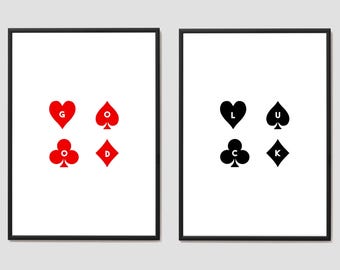 Good Luck Wall Art / Playing Card Print / Poker Wall Art / Stylish Print / Wall Art / Quirky Art / Home Decor / Poster Print / Fun Poster