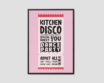 Kitchen Disco Print / Party Print / Happiness Wall Art / Happy Print / Smile Art / Quirky Art / Home Decor / Poster Print / Fun Poster