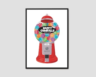 Happy Gumball Machine Print / Happiness Wall Art / Happy Print / Smile Art / Quirky Art / Home Decor / Poster Print / Fun Art