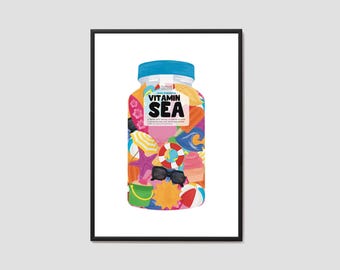 Vitamin Sea Print / Seaside Wall Art / Happiness Wall Art / Happy Print / Smile Art / Quirky Art / Home Decor / Poster Print /Holiday Poster