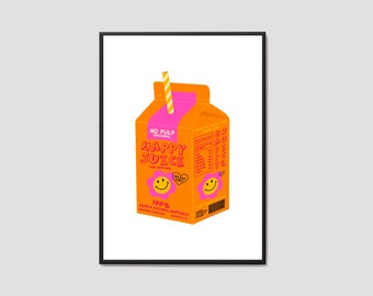 Happy Juice Print / Happiness Wall Art / Happy Drink Print / Smile Art / Quirky Print / Home Decor / Wall Art / Poster Print / Quote Print