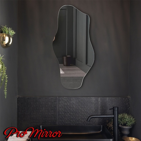 Decoración de espejo de estanque, decoración de espejo ondulado, decoración de espejo asimétrico, espejo irregular, espejo de baño, decoración de espejo curvilíneo,
