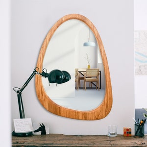 Mid Century Asymmetrical Wall Mirror, Organic Mirror, İrregular Mirror, Real Oak Tree Mirror, image 3