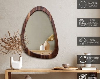 Miroir Mid-Century, Véritable Miroir En Noyer Américain.