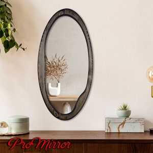 Oval Mirror, Design Mirror, Modern Mirror, Asymetric Mirror, Wood Mirror, Wood Framed Mirror, New Home Gift Mirror,