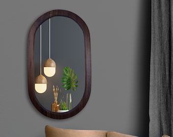 oval wooden mirror, wooden wall mirror, wooden oval mirror, home decor, livingroom mirror, living room Mirror