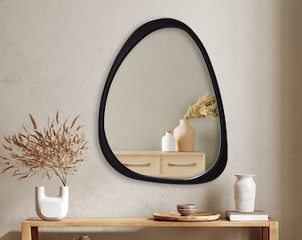 Asymmetrical Wall Mirror, Black Frame, Mid Century Modern Decor