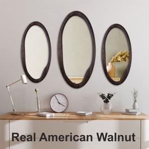 Wood Framed Mirror, Walnut Mirror, Asymetrical Home Mirror, wavy mirror, irregular Mirror, wavy mirror, Decorative Mirror,