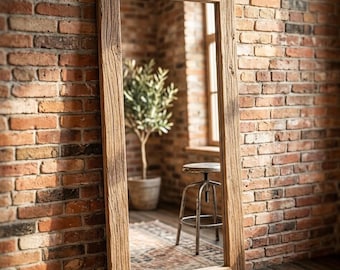 Reclaimed Chestnut Wood Rustic Mirror, 80-Year-Old Farmhouse Wall Decor