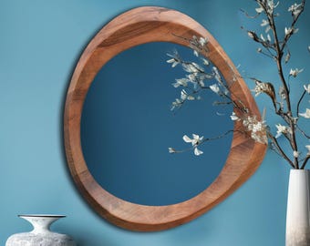 Rustic Wood Mirror, Round Walnut Mirror Decor, Farmhouse Mirror, Natural Wood Mirror,