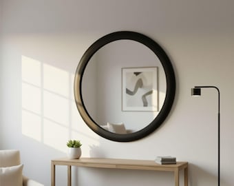 Handcrafted Round Wood Mirror – Rustic Solid Oak Frame, Modern Farmhouse Wall Decor