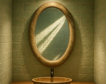 Handmade Oval Chestnut Wood Wall Mirror, Bathroom Vanity Mirror