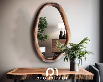 Handmade Asymmetric Walnut Framed Mirror. Console or Dressing Mirror