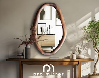 Asymmetrical Wooden Frame Mirror, Irregular Mirror, Home decor mirror