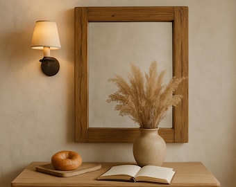 Espejo de pared hecho a mano con madera de castaño reciclada, estilo rústico.