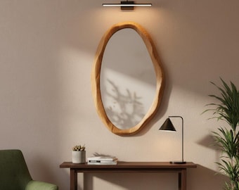 Walnut Wood Framed Mirror, Asymmetric Organic Mirror.